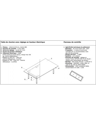 Table de réunion hauteur réglable électrique - MDD