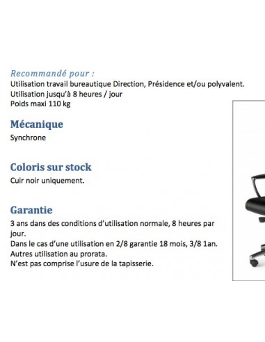 Fauteuil Président en cuir avec renfort lombaire modèle Stanley - Sitek