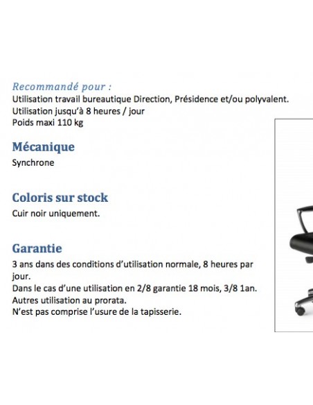 Fauteuil Président en cuir avec renfort lombaire modèle Stanley - Sitek