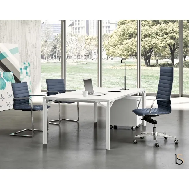 Bureau droit X8 avec plateau en verre blanc – Officity.