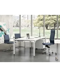 Bureau droit X8 avec plateau en verre blanc – Officity.