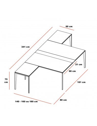 Bureau bench 2 personnes avec retour X5 – Officity.