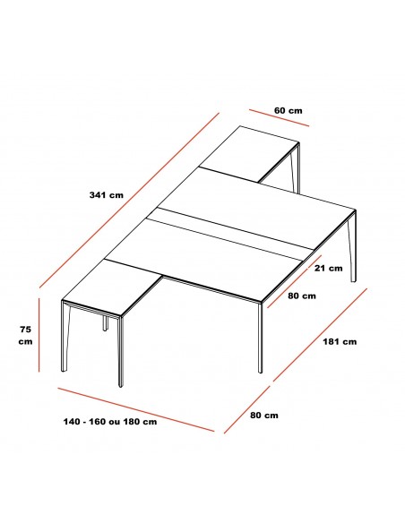 Bureau bench 2 personnes avec retour X5 – Officity.