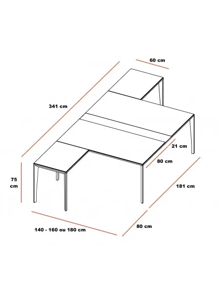 Bureau bench 2 personnes avec retour X5 – Officity.