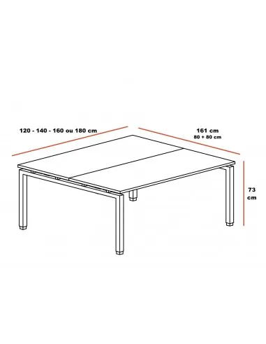 Ensemble de 2 bureaux Bench Quadra avec piètements partagés – Mobel Linea