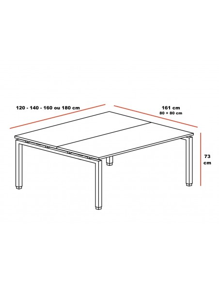 Ensemble de 2 bureaux Bench Quadra avec piètements partagés – Mobel Linea