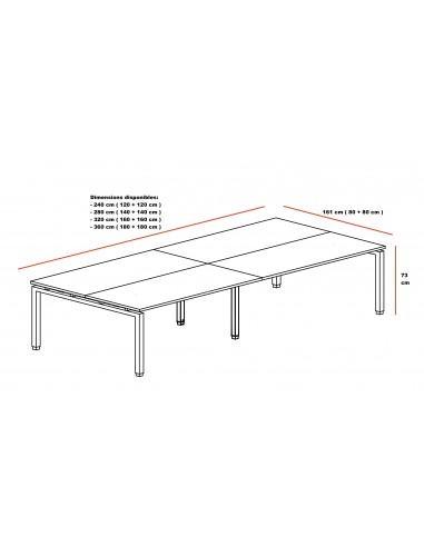 Ensemble de 2 bureaux Bench Quadra avec piètements partagés – Mobel Linea
