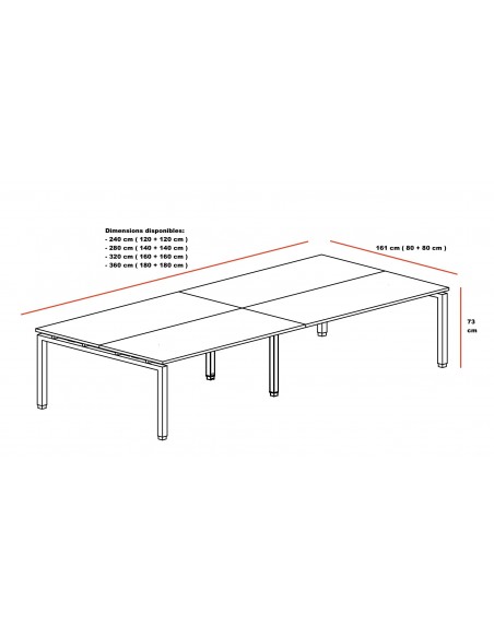Ensemble de 2 bureaux Bench Quadra avec piètements partagés – Mobel Linea