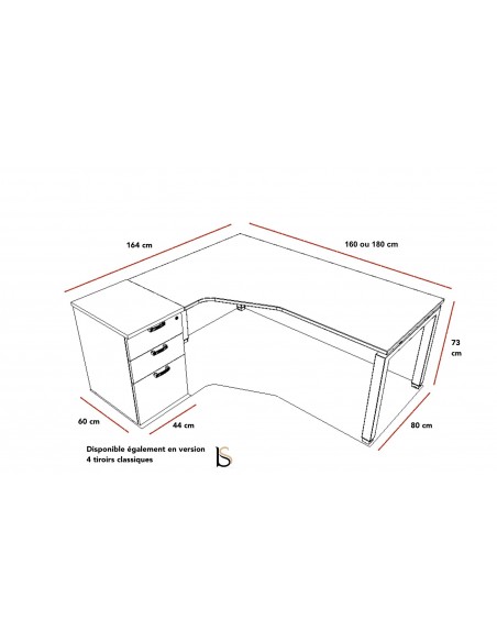 Bureau compact  Quadra avec caisson – Mobel Linea.