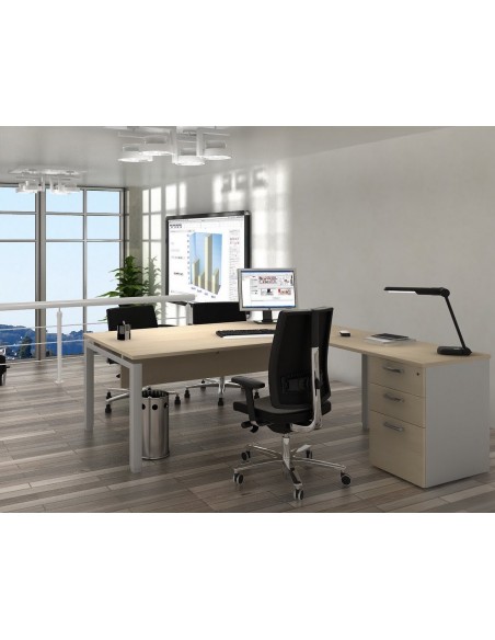 Bureau compact  Quadra avec caisson – Mobel Linea.