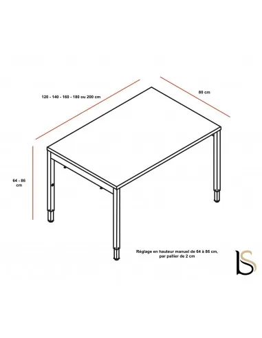 Bureau droit réglable en hauteur – MDD