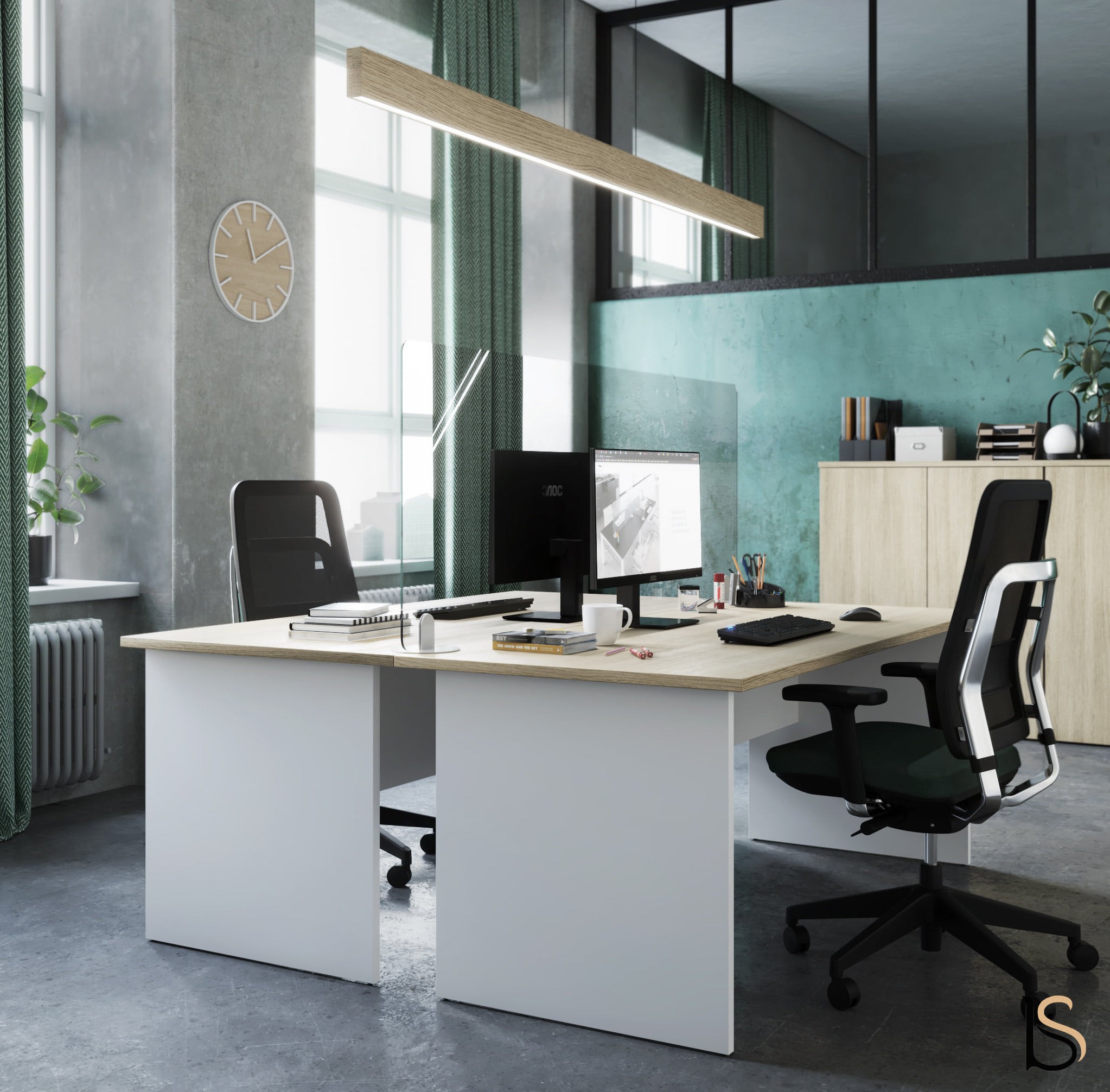 Bureau individuel Tono  pieds blanc Mobel  Linea  Bureaux 