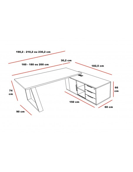 Bureau bi-colore avec meuble d’angle Pyramid