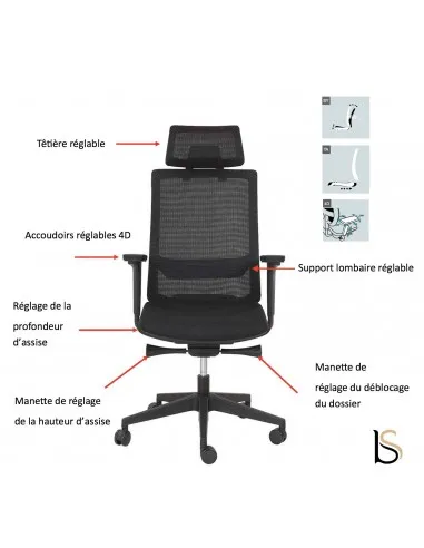 Fauteuil Manager dos résille Leo