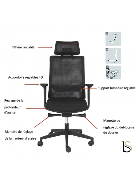 Fauteuil Manager dos résille Leo