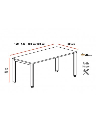 dimensions-bureau-arche-4-pieds- modèle Tempo Mobellinea