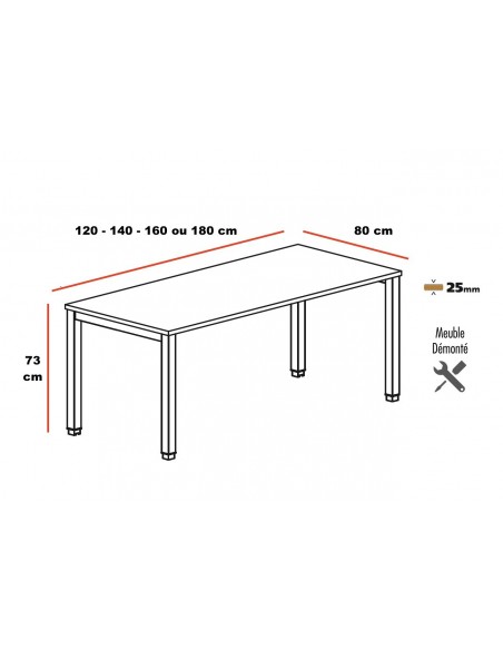 dimensions-bureau-arche-4-pieds- modèle Tempo Mobellinea