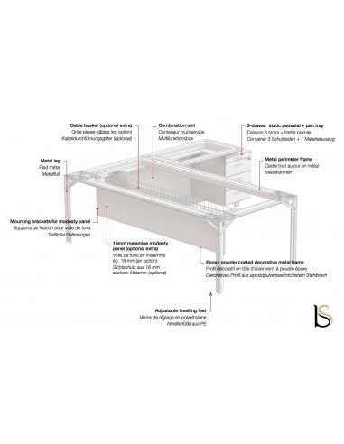 Bureau de direction X8 en verre blanc - Officity
