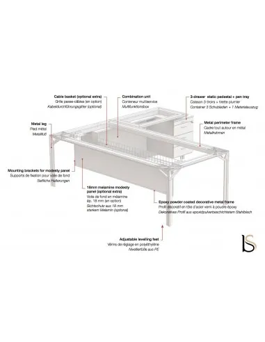 Bureau de direction X8 en verre blanc - Officity
