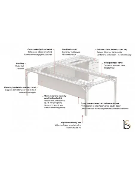 Bureau de direction X8 en verre blanc - Officity