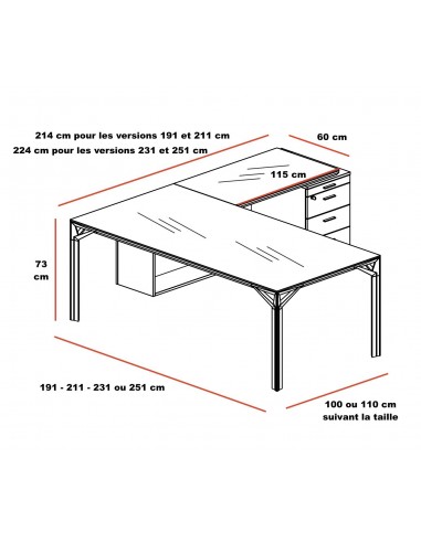 Bureau de direction X8 en verre blanc - Officity