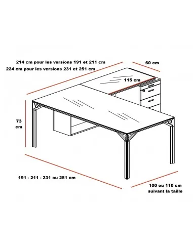 Bureau de direction X8 en verre blanc - Officity