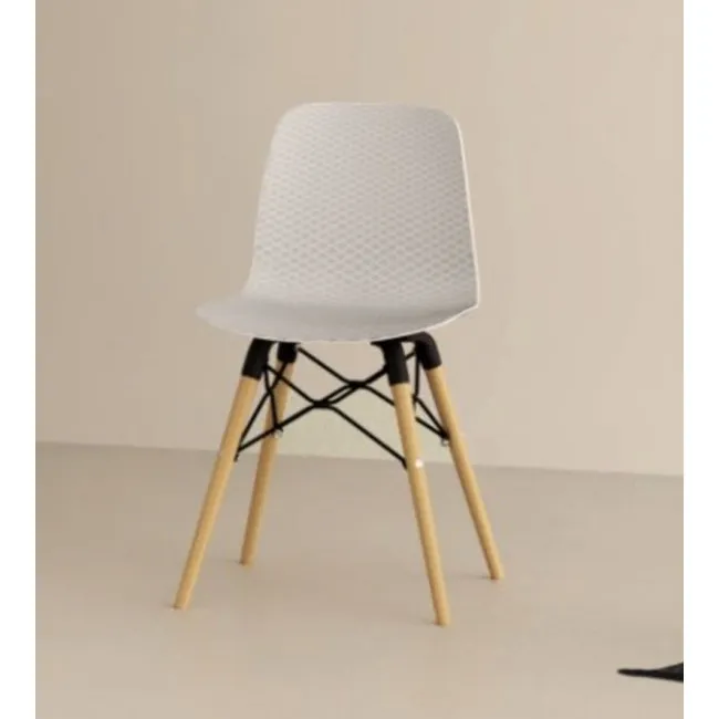 Chaise design Nut en polypropylène blanc, piètement bois