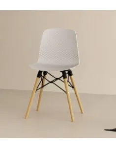 Chaise design Nut en polypropylène blanc, piètement bois
