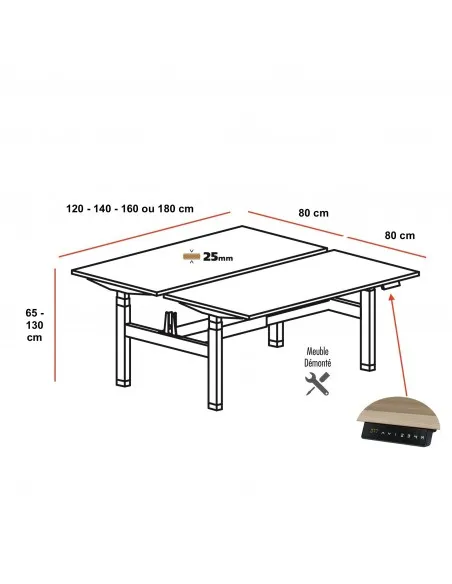 Bureau TRAM réglable en hauteur 2 postes – Mobel Linea
