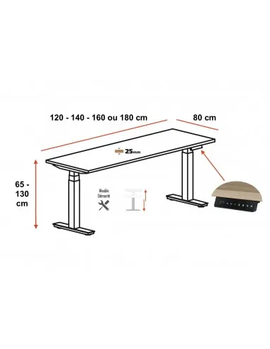 Bureau réglable en hauteur TRAM 65-130 cm avec mémorisation | Mobel