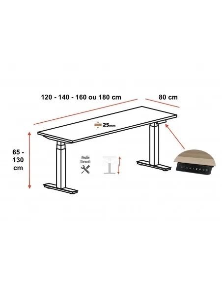 Bureau réglable en hauteur TRAM 65-130 cm avec mémorisation | Mobel