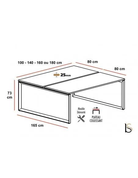 Bureau bench 2 personnes Star Mobel Linea - Bureau Store