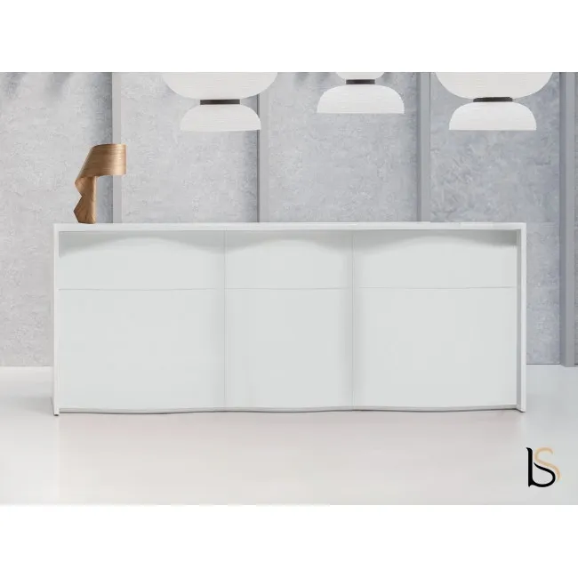 Comptoir d’accueil blanc Wave MDD à quatre panneaux blancs