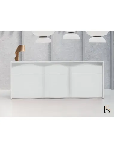 Comptoir d’accueil blanc Wave MDD à quatre panneaux blancs