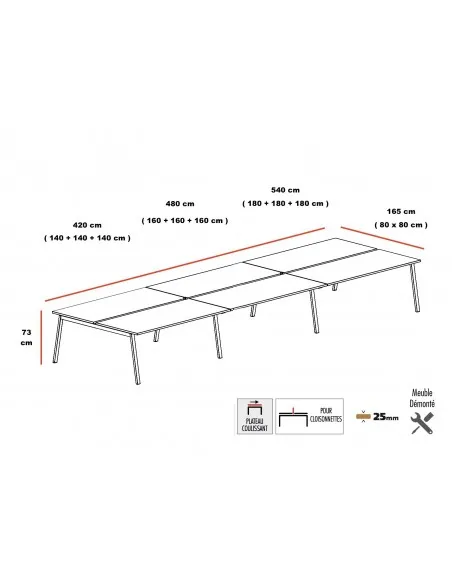Bureau bench Born 6 personnes Mobel Linea - Bureau Store
