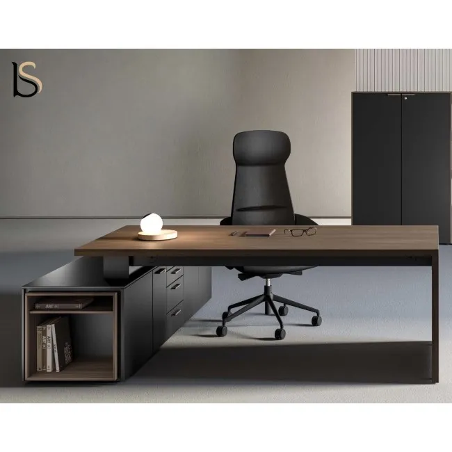 Bureau de manager Sile avec meuble intégré en bois et arc format moderne
