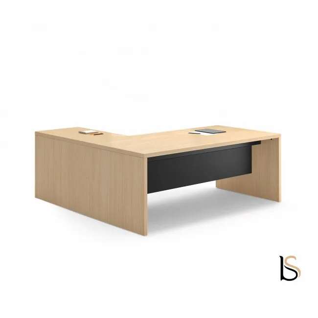 Bureau de direction Sile avec retour en bois clair et caisson noir