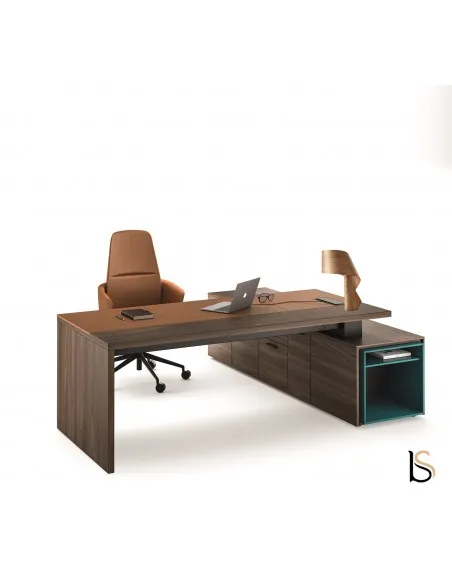Bureau de direction Sile avec sous-main, grand plan en bois