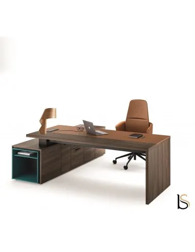 Bureau de direction Sile avec sous-main, grand plan en bois et sous main cuir
