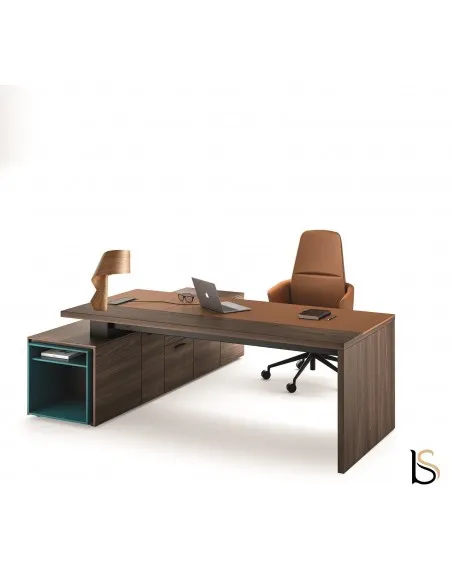 Bureau de direction Sile avec sous-main, grand plan en bois et sous main cuir
