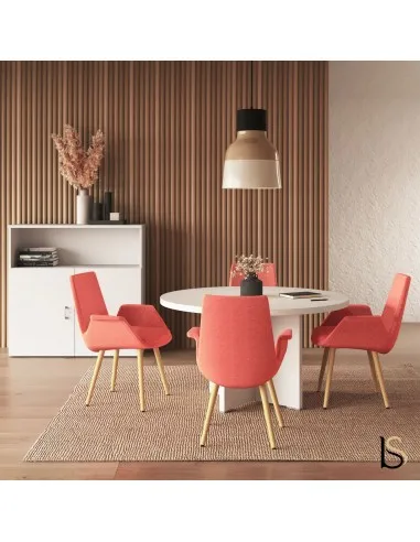 Table de réunion ronde design TAK de Mobel Linea coloris blanc.