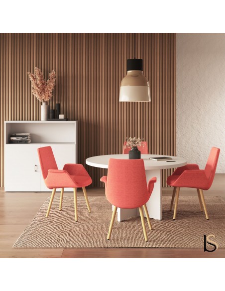 Table de réunion ronde design TAK de Mobel Linea coloris blanc.