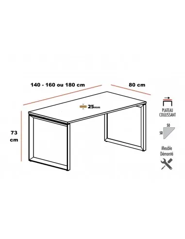 dimensions bureau individuel mobel linea serie star pieds fermes
