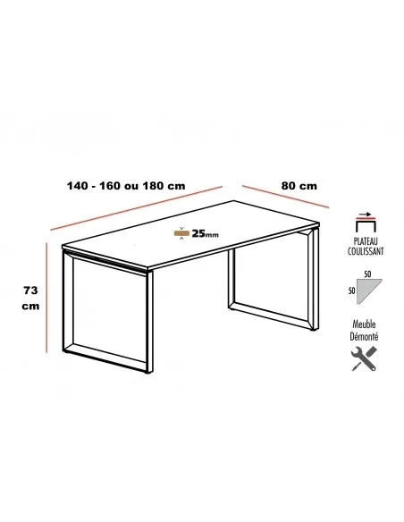 dimensions bureau individuel mobel linea serie star pieds fermes