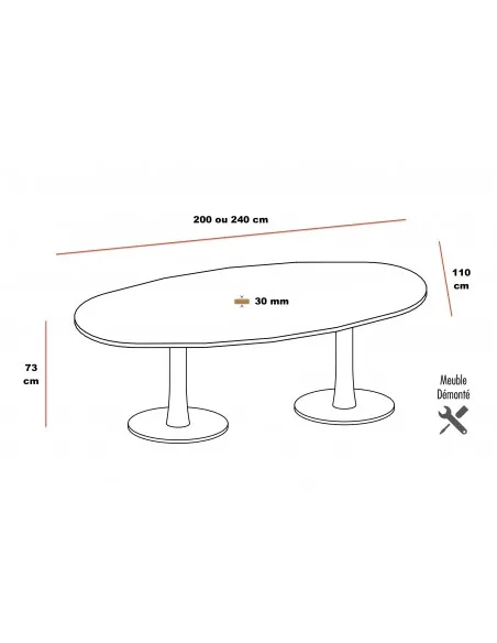 Table de réunion ovale avec pieds chromé Quadrifoglio - Bureau-Store