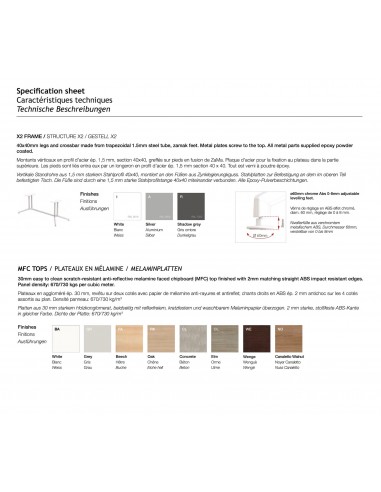 Table de réunion rectangulaire X2 -...