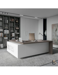 bureau manager bicolor T45 Quadrifoglio avec meuble retour integre