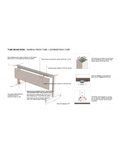 caracteristiques du bureau réglable en hauteur Idea Tube de chez Quadrifoglio - Officity