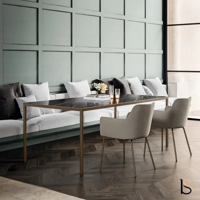 Table de réunion Six avec plateau en grès noir désire - Officity