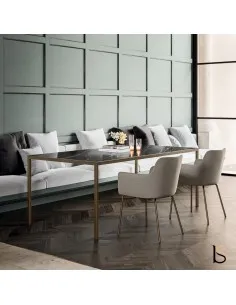 Table de réunion Six avec plateau en grès noir désire - Officity